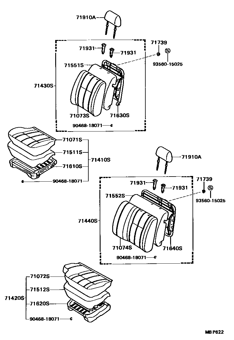 Toyota HILUX 座椅和座椅滑轨 EPC diagram — MBP622