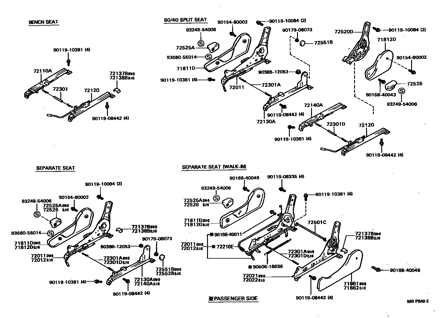 Toyota HILUX 座椅和座椅滑轨 EPC diagram — MBP640E