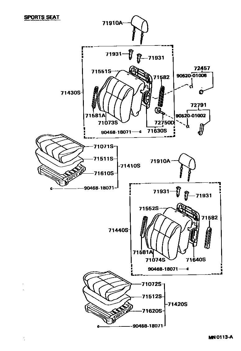 Toyota HILUX 座椅和座椅滑轨 EPC diagram — MN0113A