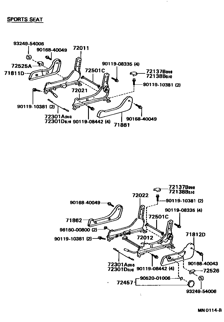 Toyota HILUX 座椅和座椅滑轨 EPC diagram — MN0114B
