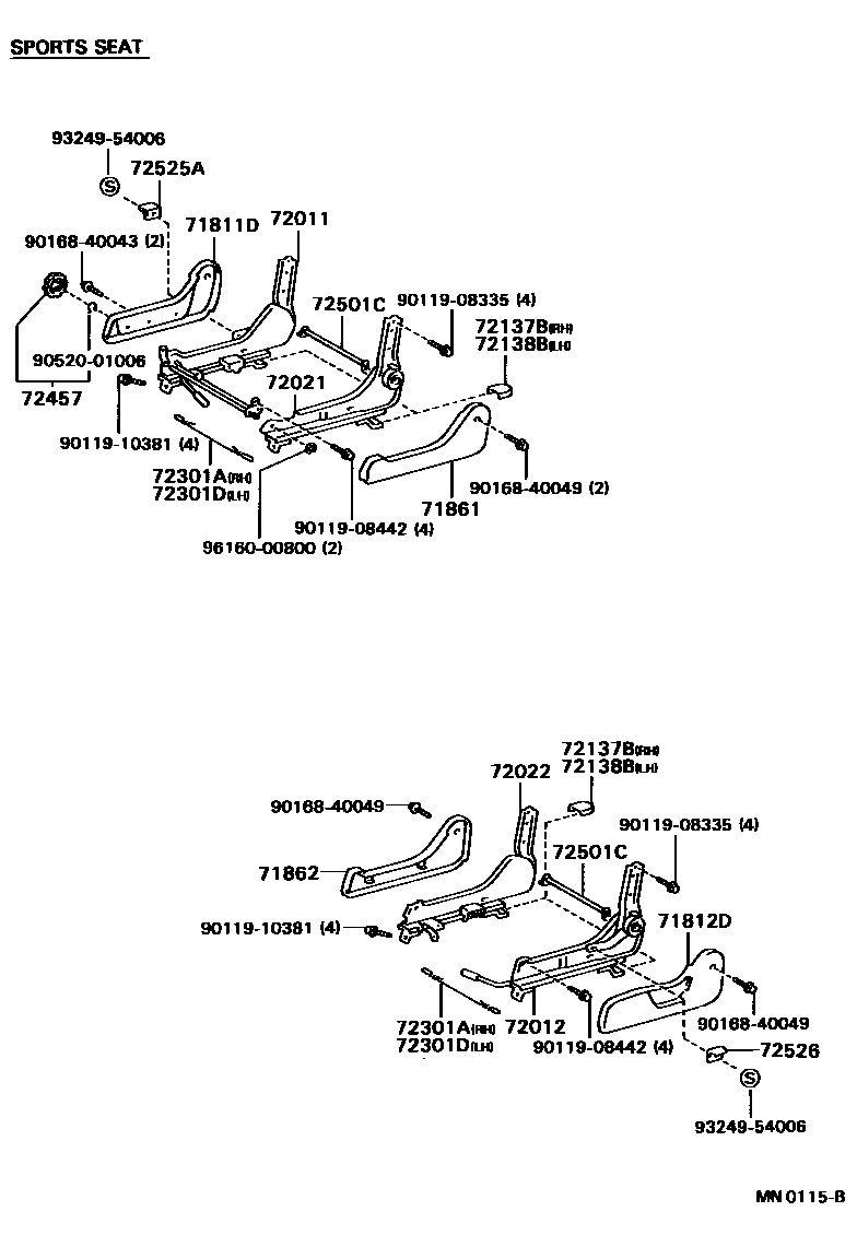 Toyota HILUX 座椅和座椅滑轨 EPC diagram — MN0115B