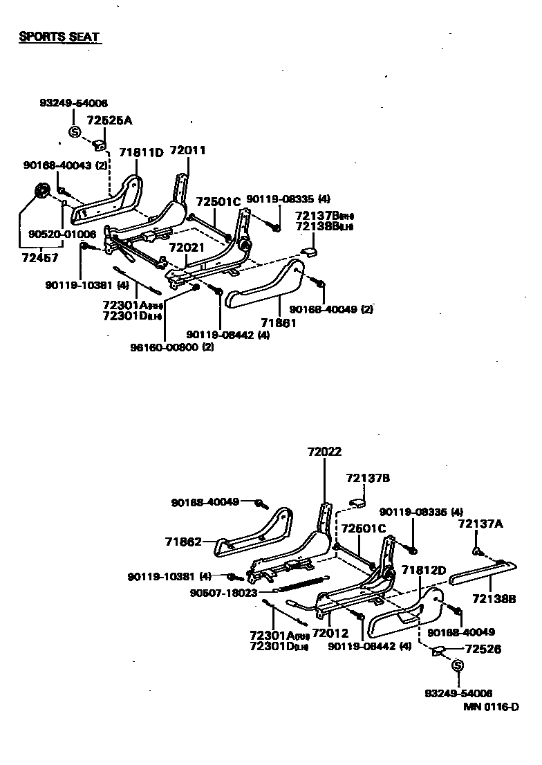 Toyota HILUX 座椅和座椅滑轨 EPC diagram — MN0116D