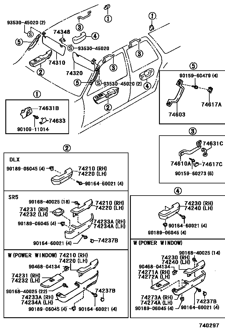 Toyota HILUX 扶手和遮阳板 EPC diagram — 740297