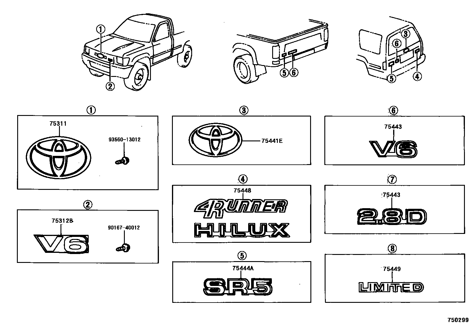 Toyota HILUX 徽标和铭牌 EPC diagram — 750299