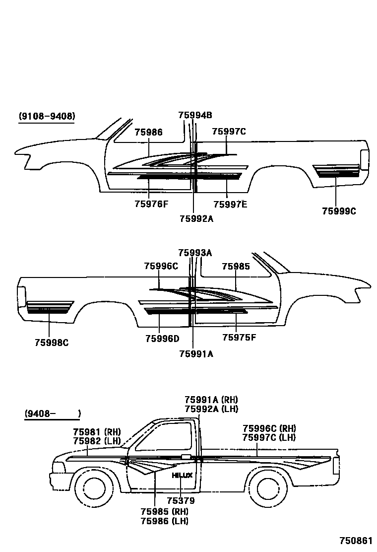 Toyota HILUX 车身镶条 EPC diagram — 750861