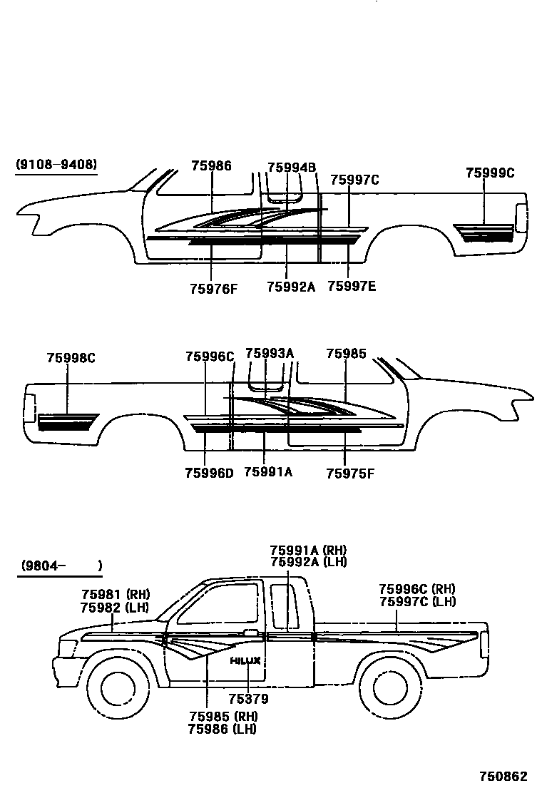 Toyota HILUX 车身镶条 EPC diagram — 750862