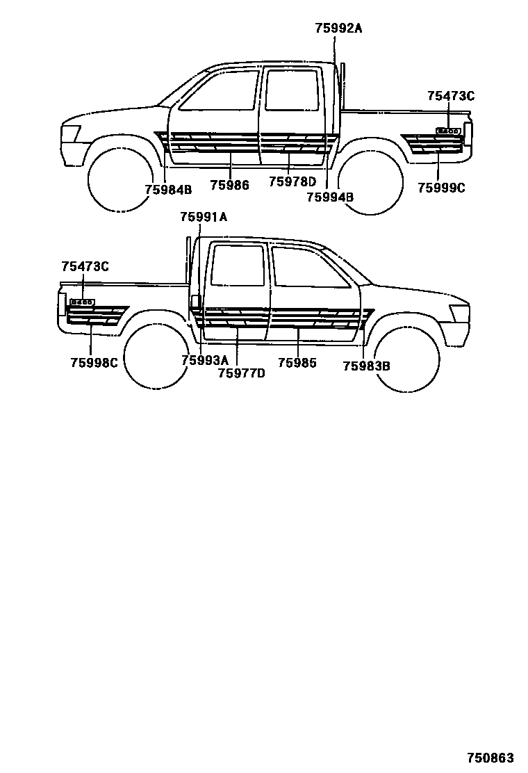 Toyota HILUX 车身镶条 EPC diagram — 750863
