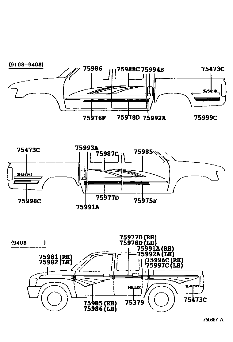 Toyota HILUX 车身镶条 EPC diagram — 750867A