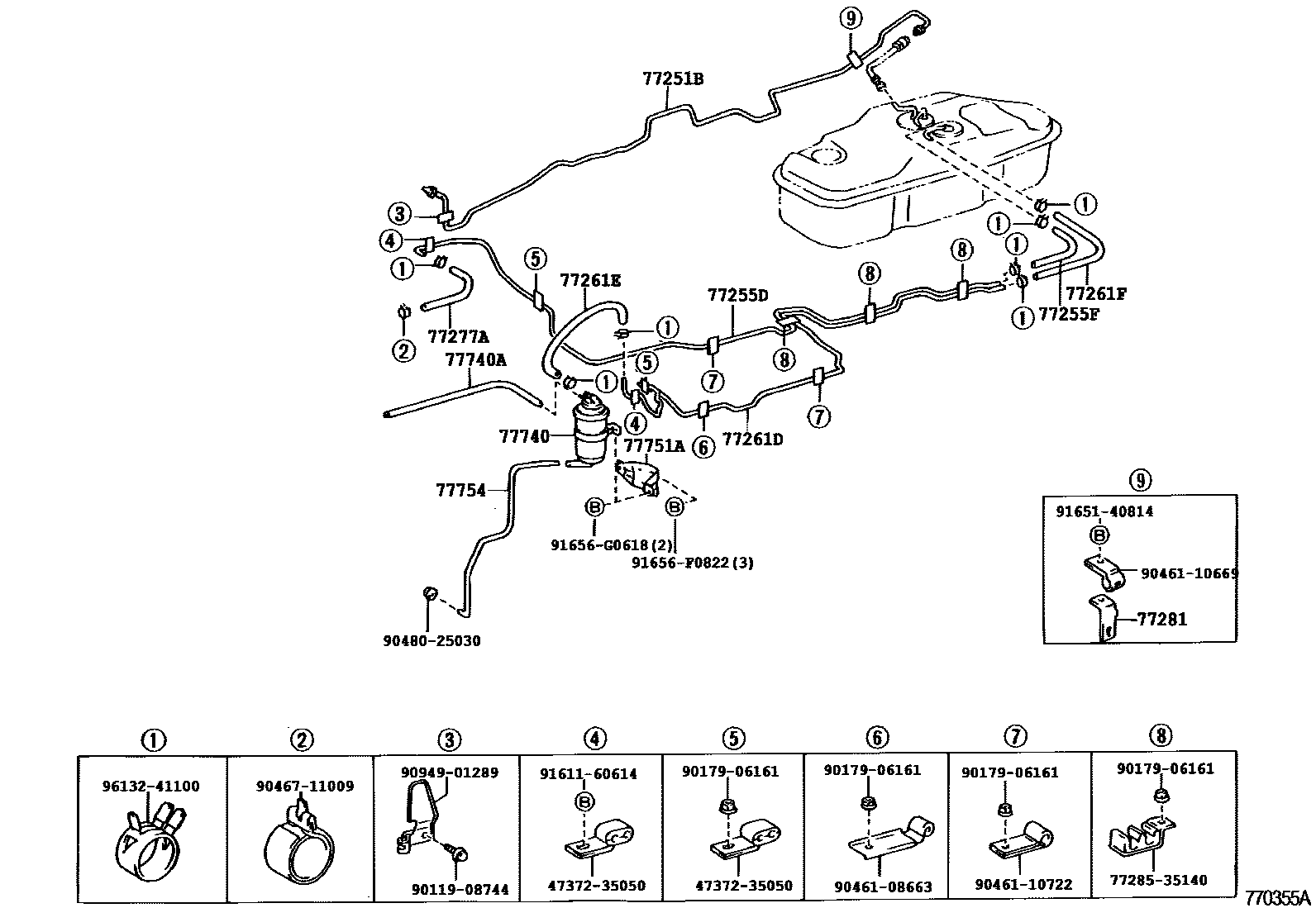 Toyota HILUX 燃油箱和燃油管 EPC diagram — 770355A