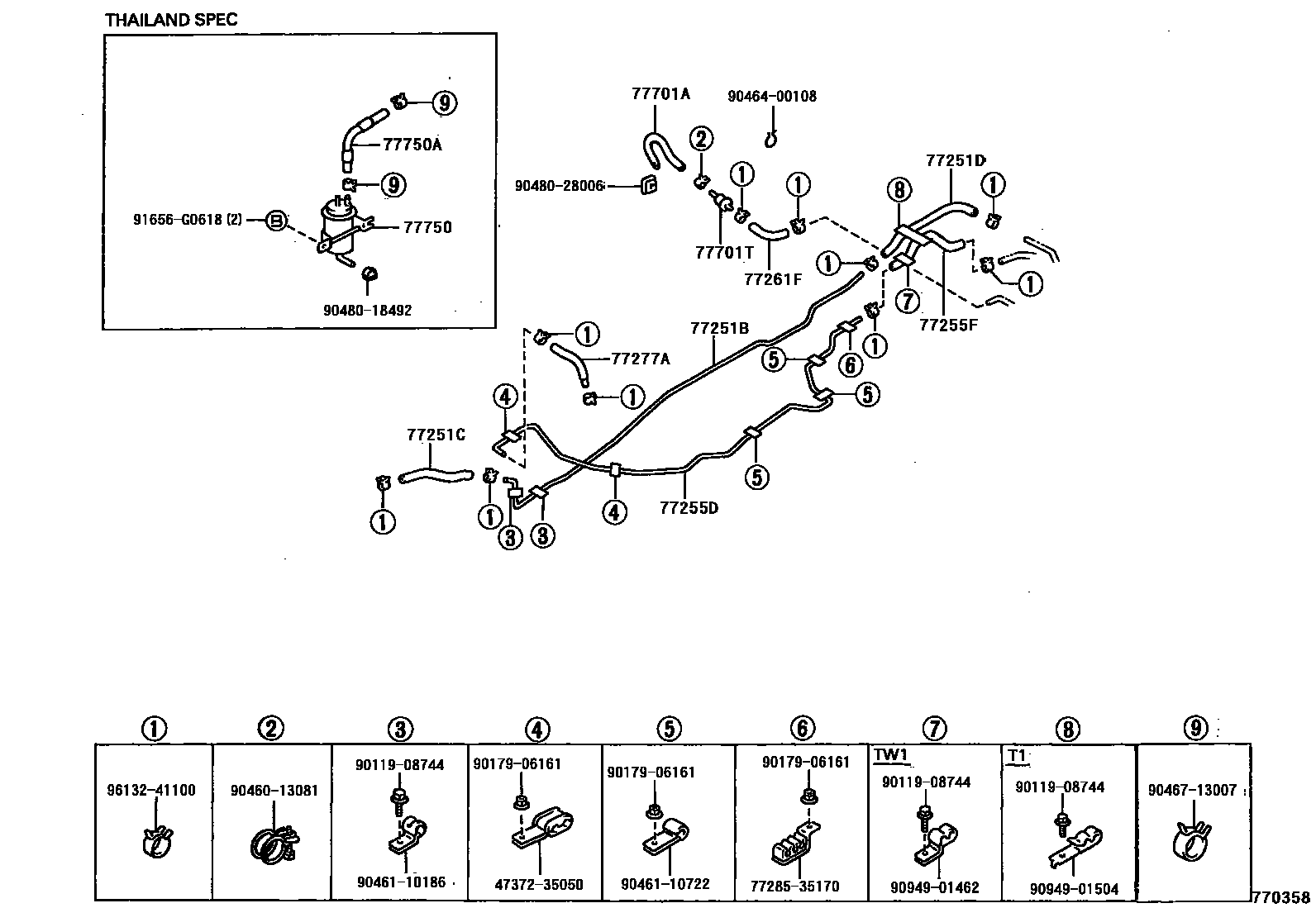Toyota HILUX 燃油箱和燃油管 EPC diagram — 770358