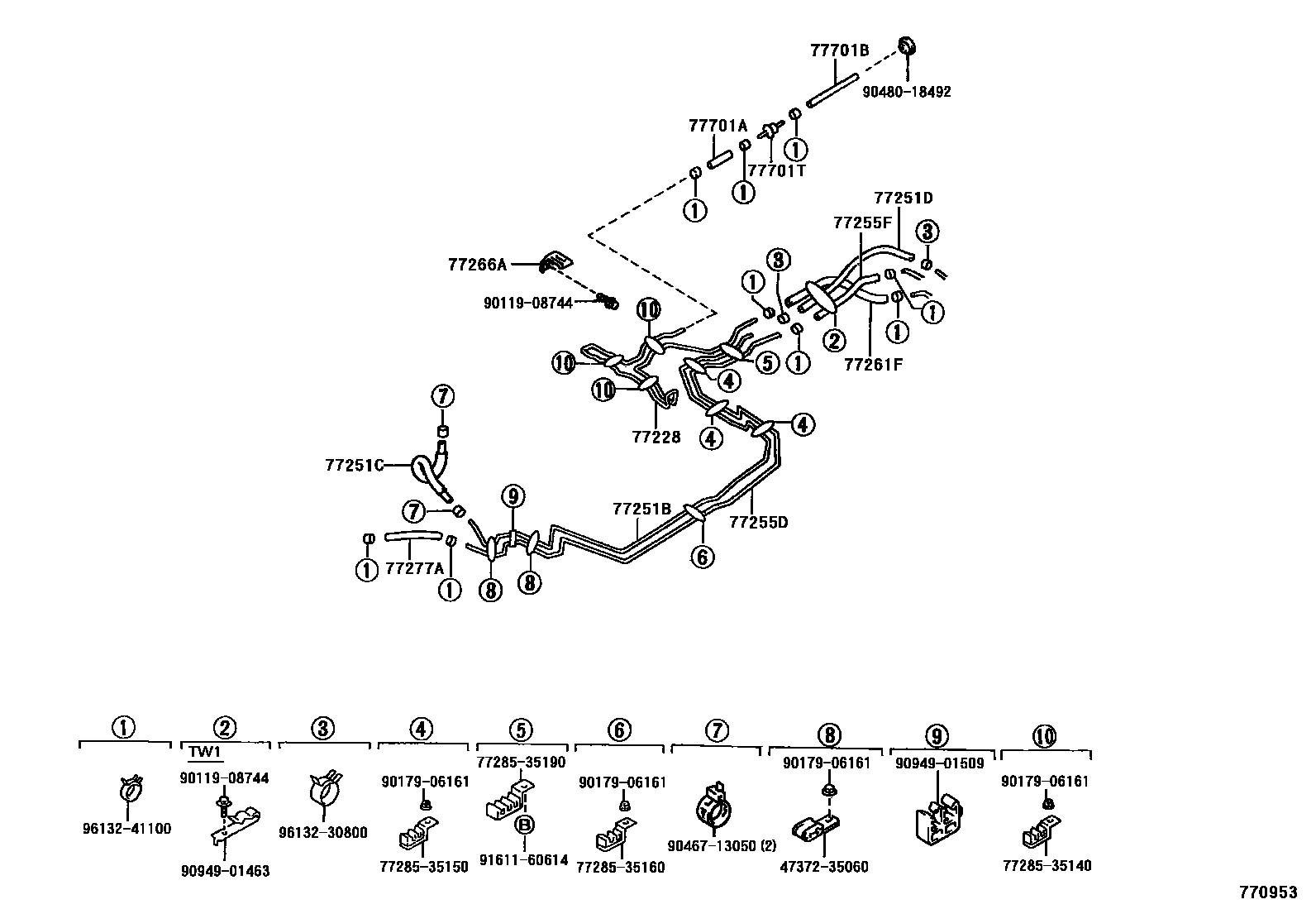 Toyota HILUX 燃油箱和燃油管 EPC diagram — 770953