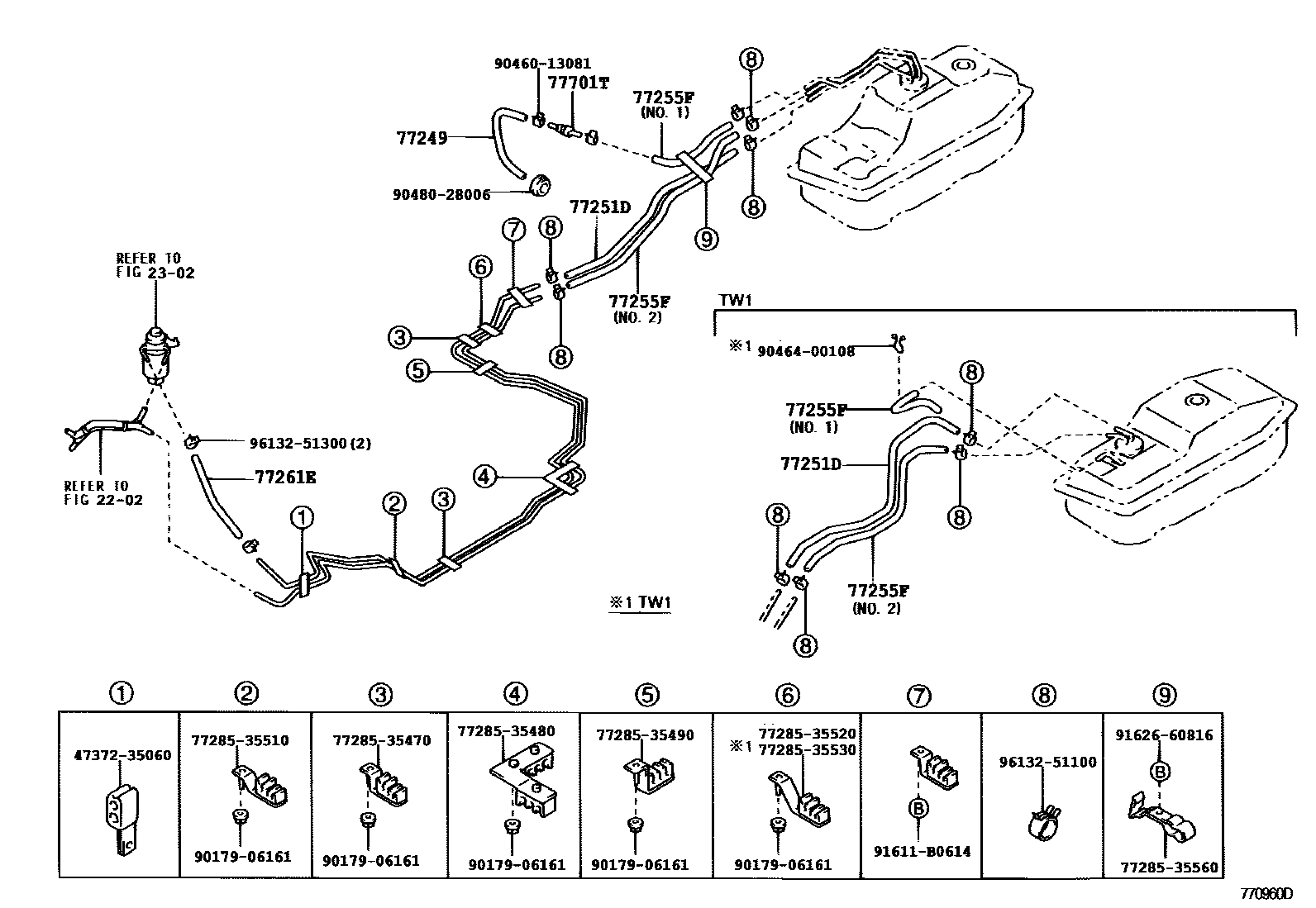Toyota HILUX 燃油箱和燃油管 EPC diagram — 770960D