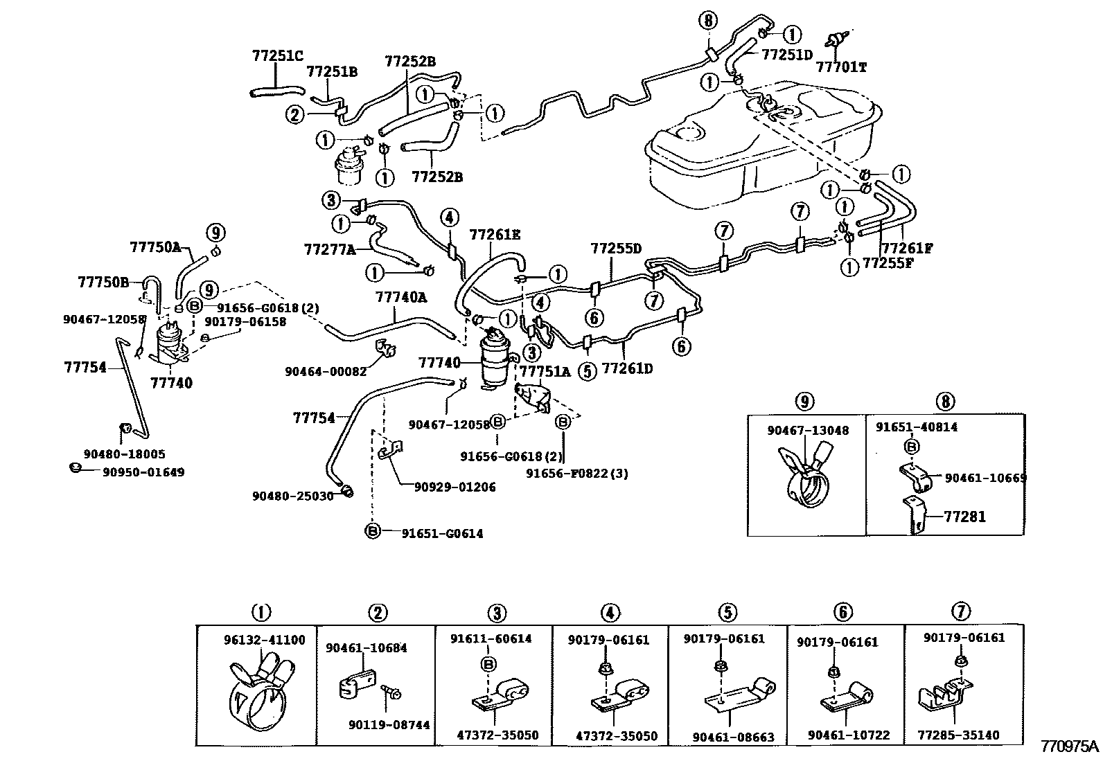 Toyota HILUX 燃油箱和燃油管 EPC diagram — 770975A