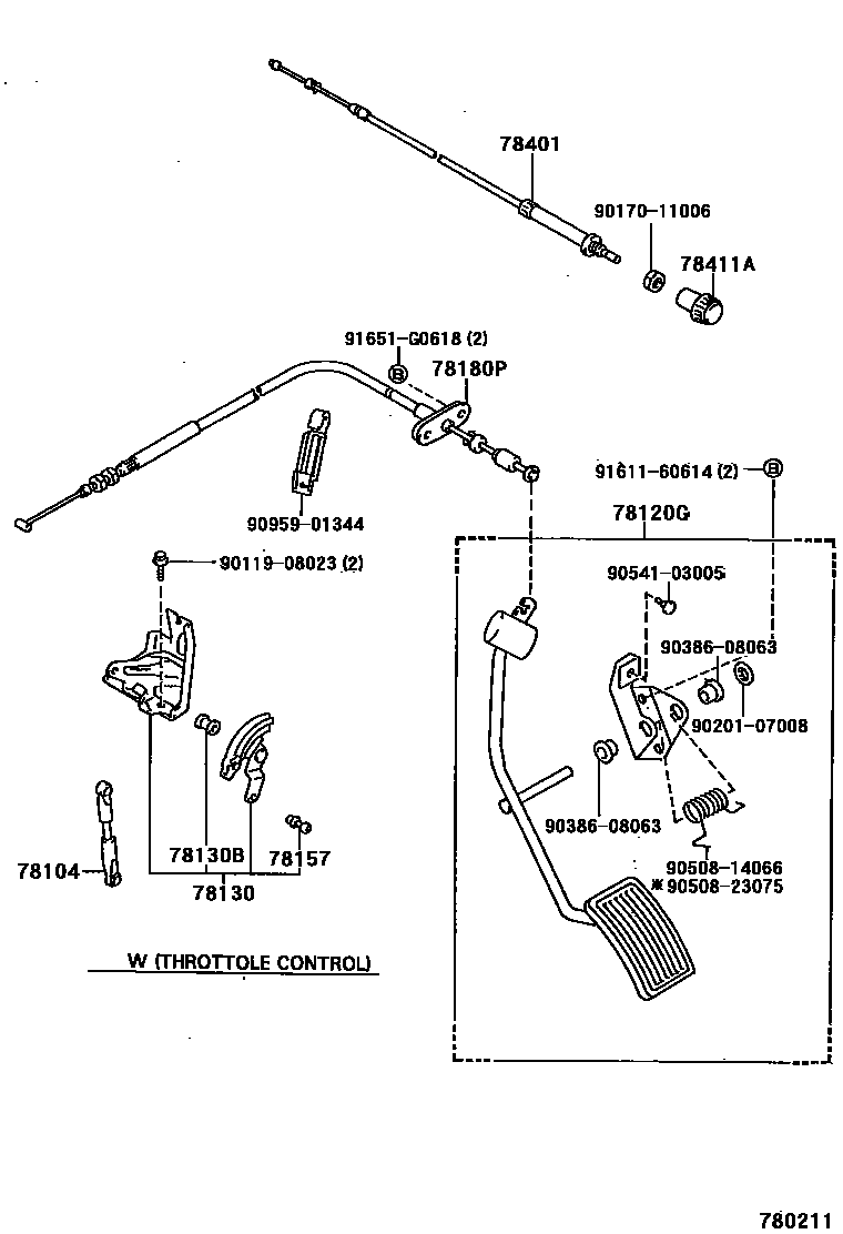 Toyota HILUX accelerator pedal connecting rod EPC diagram — 780211
