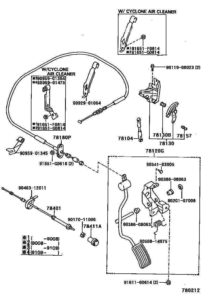 Toyota HILUX accelerator pedal connecting rod EPC diagram — 780212