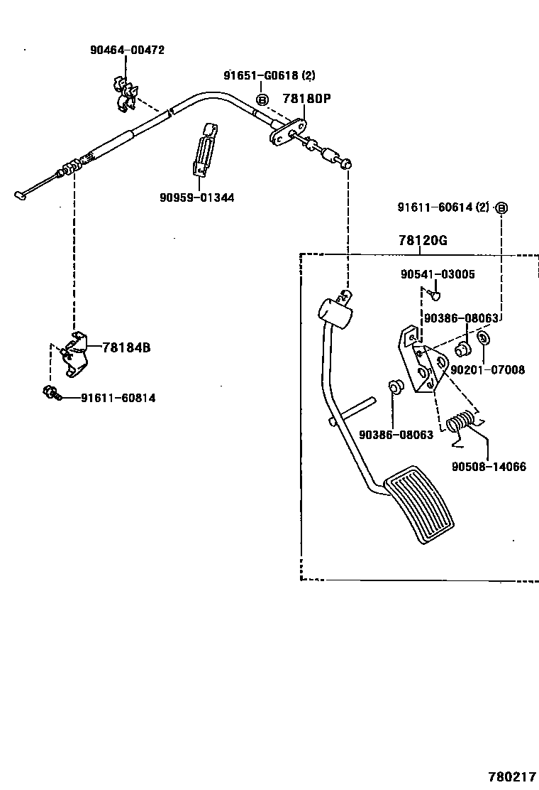 Toyota HILUX accelerator pedal connecting rod EPC diagram — 780217
