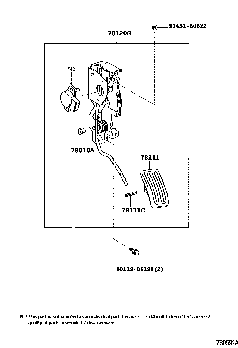 Toyota HILUX accelerator pedal connecting rod EPC diagram — 780591A