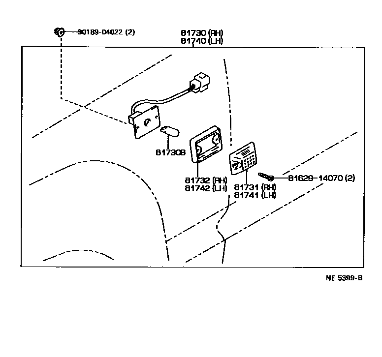 Toyota HILUX Side Turn Signal & Outer Mirror Lamp EPC diagram — NE5399B