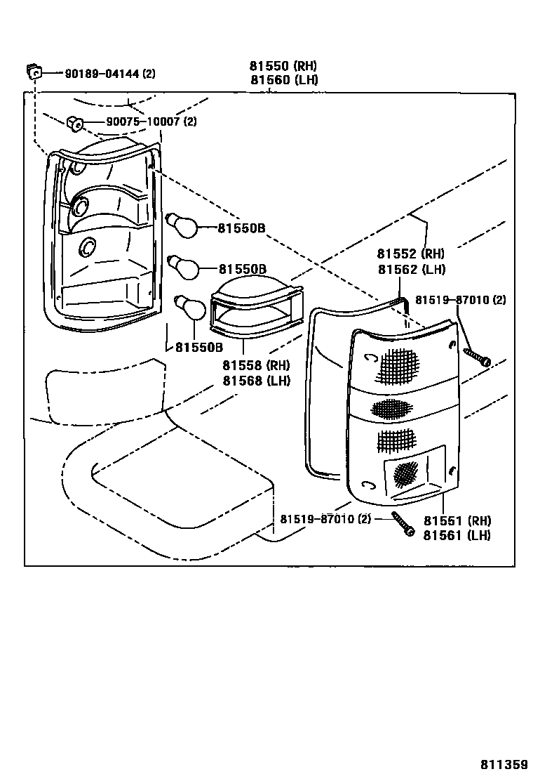 Toyota HILUX 后组合灯 EPC diagram — 811359