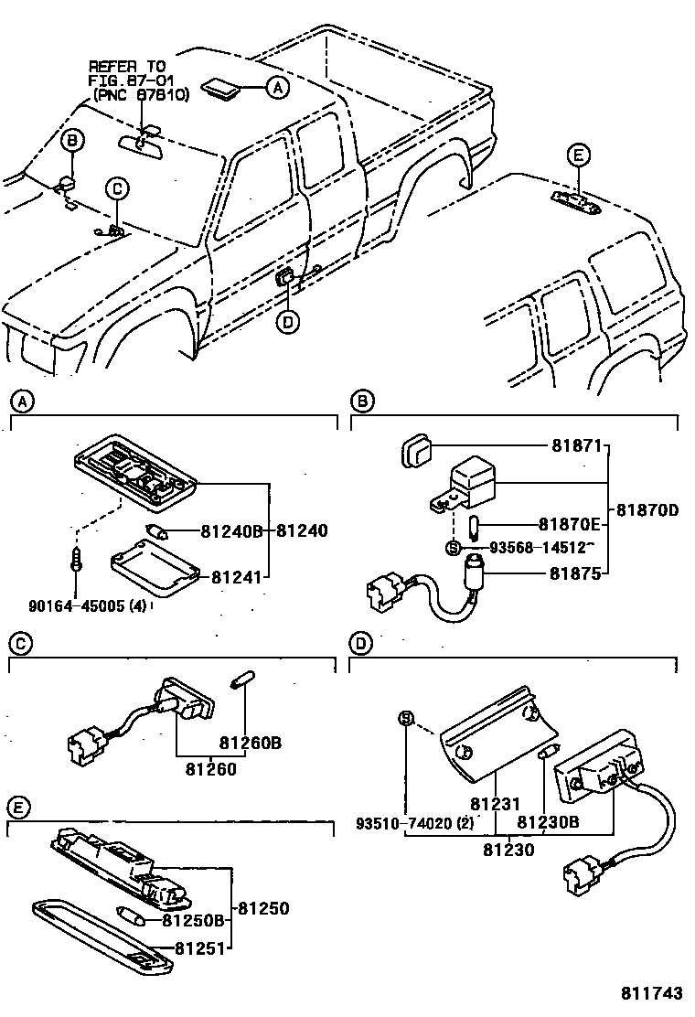 Toyota HILUX 车内灯 EPC diagram — 811743