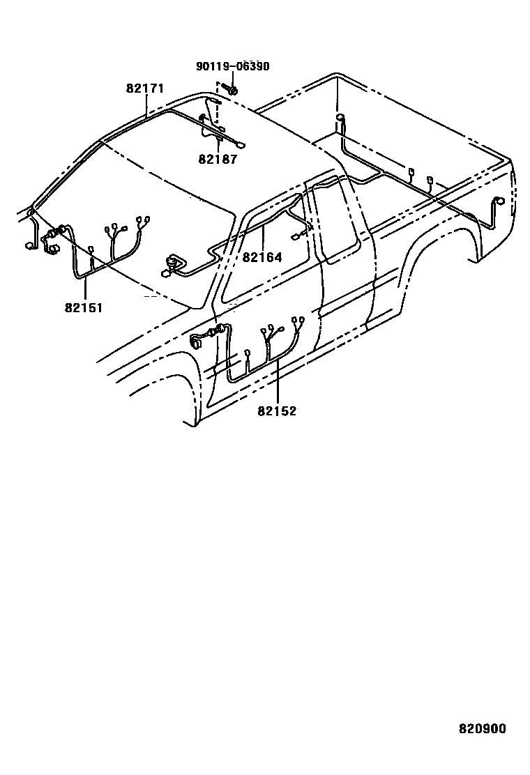 Toyota HILUX 线束和卡夹 EPC diagram — 820900