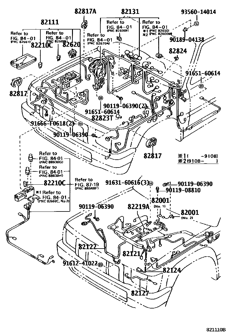 Toyota HILUX 线束和卡夹 EPC diagram — 821110B