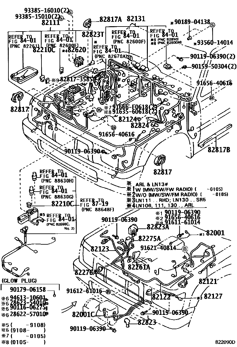 Toyota HILUX 线束和卡夹 EPC diagram — 822090D