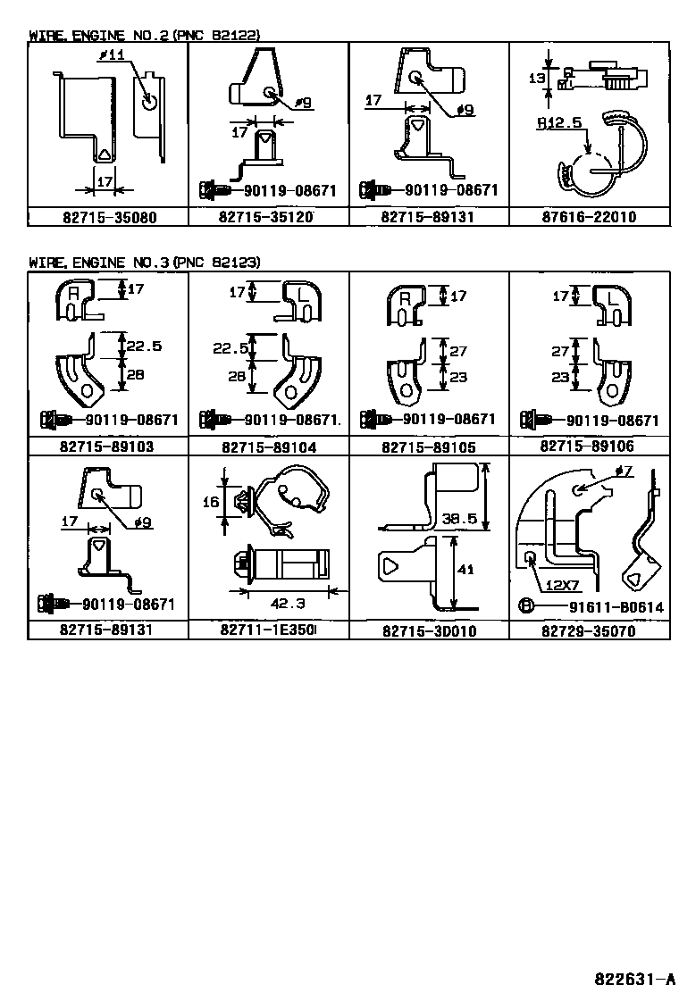 Toyota HILUX 线束和卡夹 EPC diagram — 822631A