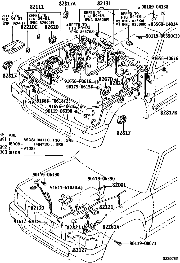 Toyota HILUX 线束和卡夹 EPC diagram — 823507B