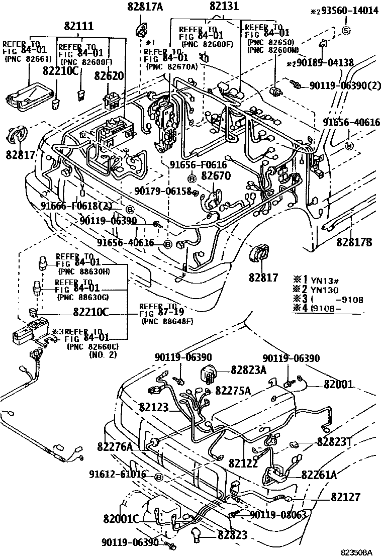 Toyota HILUX 线束和卡夹 EPC diagram — 823508A