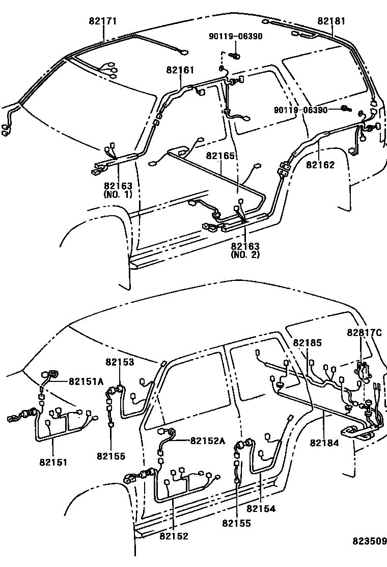Toyota HILUX 线束和卡夹 EPC diagram — 823509