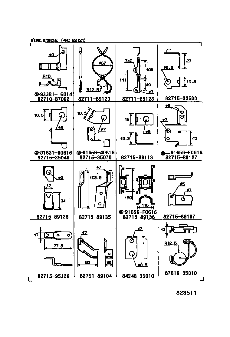 Toyota HILUX 线束和卡夹 EPC diagram — 823511