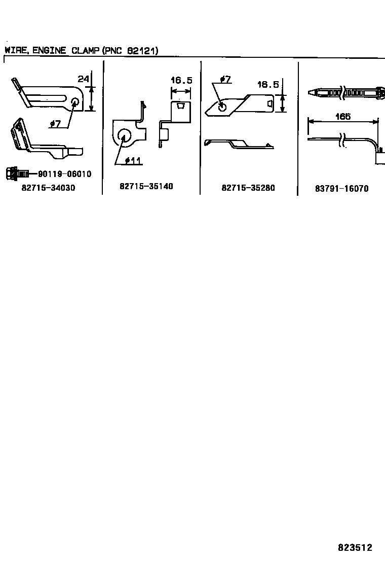 Toyota HILUX 线束和卡夹 EPC diagram — 823512