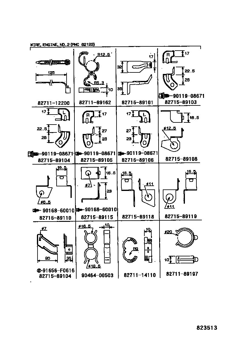 Toyota HILUX 线束和卡夹 EPC diagram — 823513