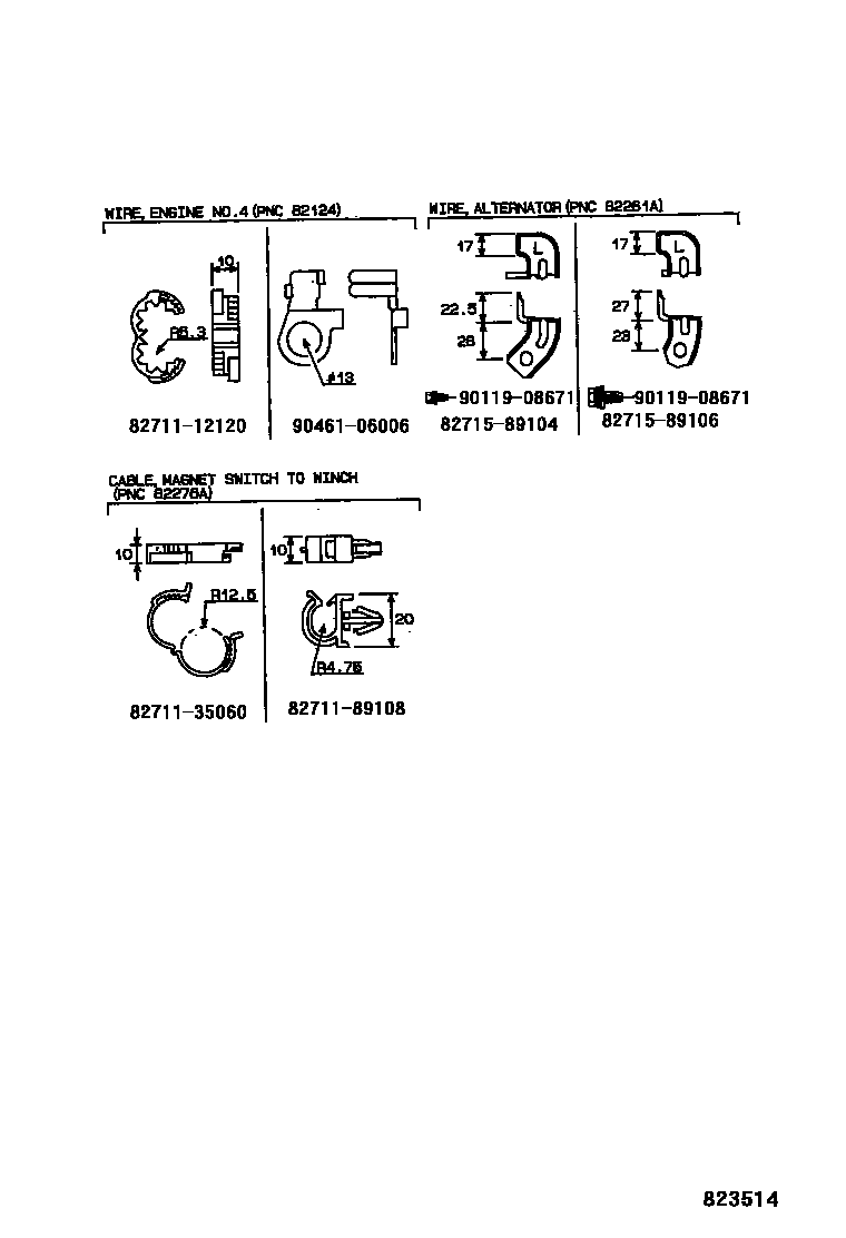 Toyota HILUX 线束和卡夹 EPC diagram — 823514