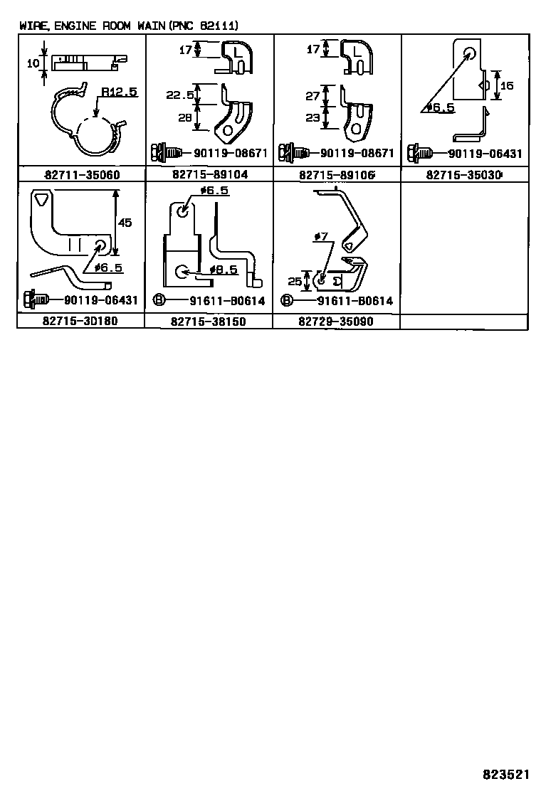 Toyota HILUX 线束和卡夹 EPC diagram — 823521