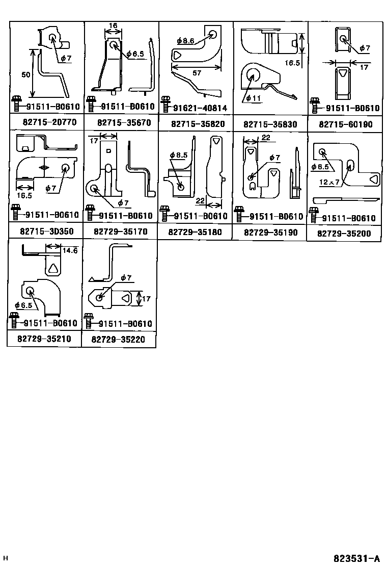 Toyota HILUX 线束和卡夹 EPC diagram — 823531A