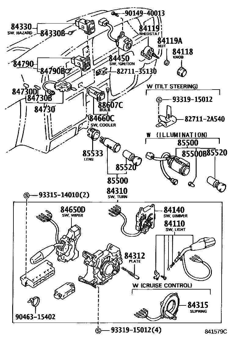 Toyota HILUX 开关和继电器和ECU EPC diagram — 841579C