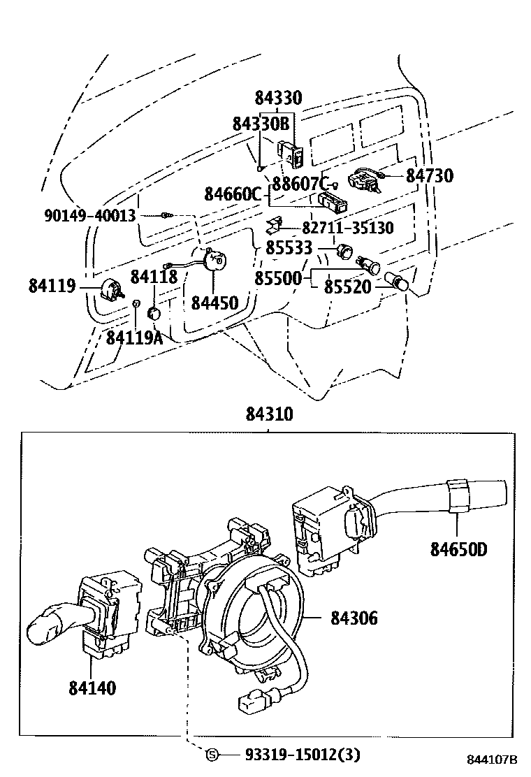 Toyota HILUX 开关和继电器和ECU EPC diagram — 844107B