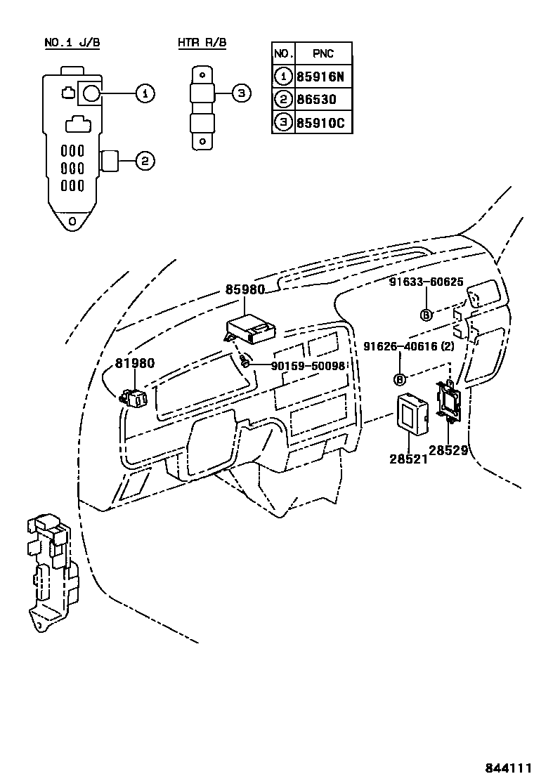 Toyota HILUX 开关和继电器和ECU EPC diagram — 844111