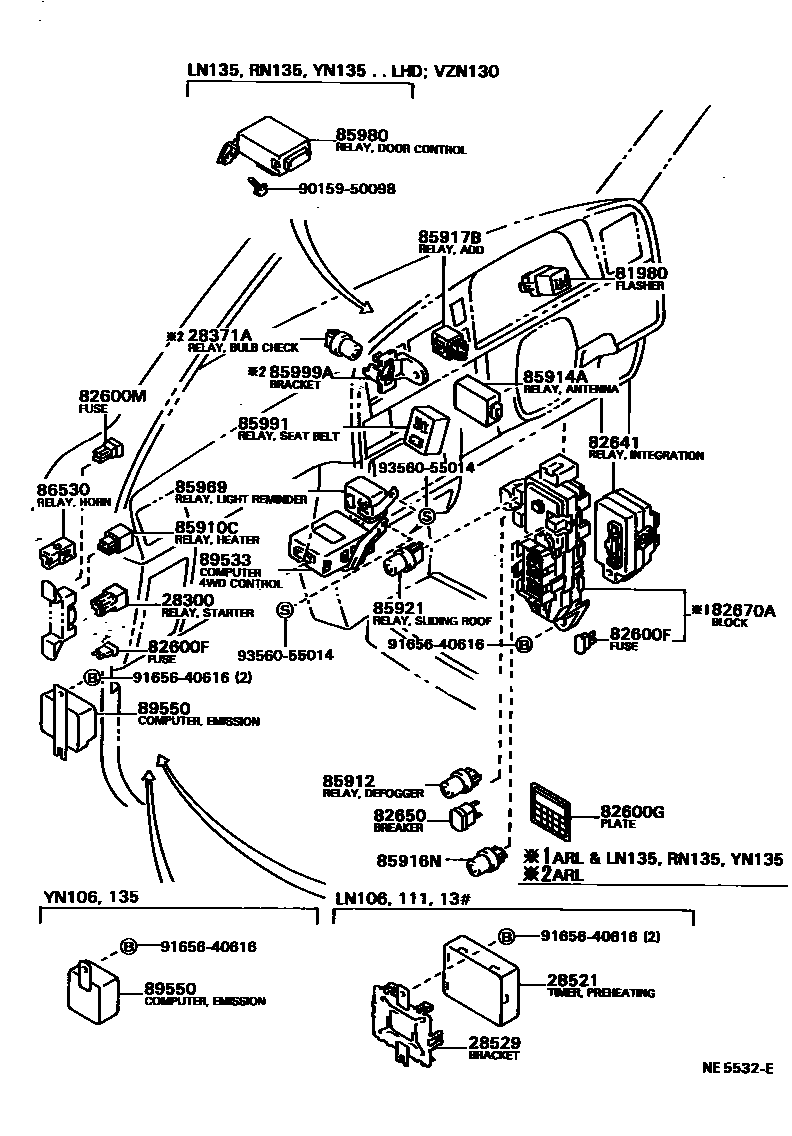 Toyota HILUX 开关和继电器和ECU EPC diagram — NE5532E