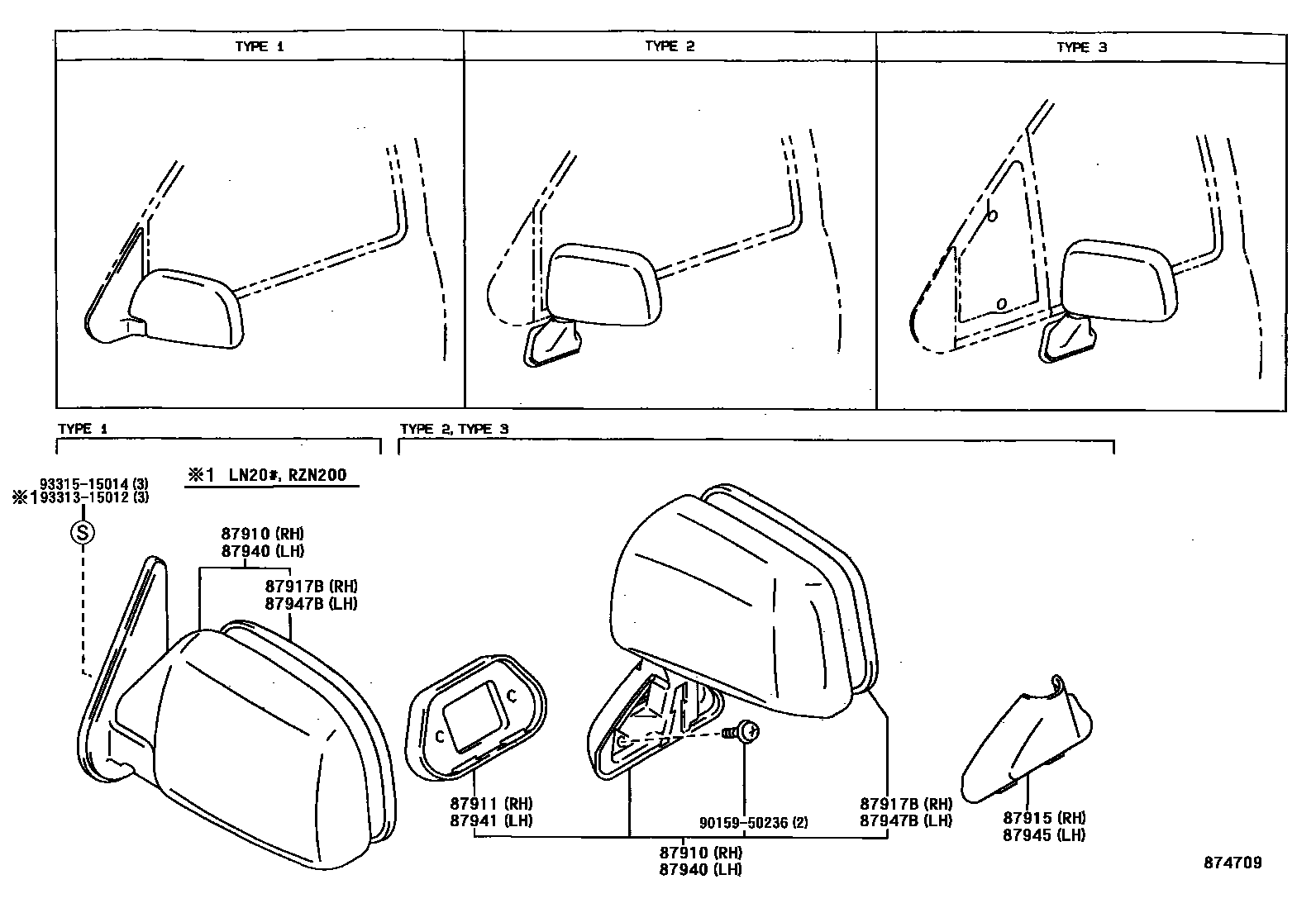 Toyota HILUX 后视镜 EPC diagram — 874709