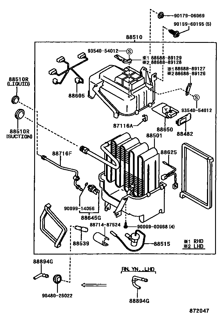 Toyota HILUX 暖风和空调系统 - 冷却器组件 EPC diagram — 872047