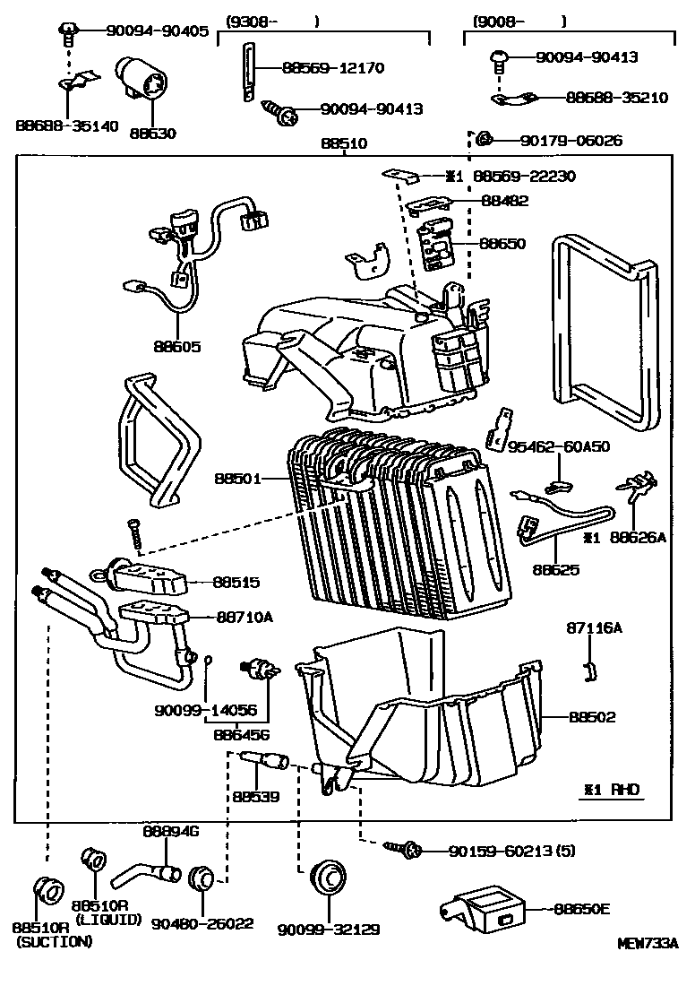 Toyota HILUX 暖风和空调系统 - 冷却器组件 EPC diagram — MEW733A