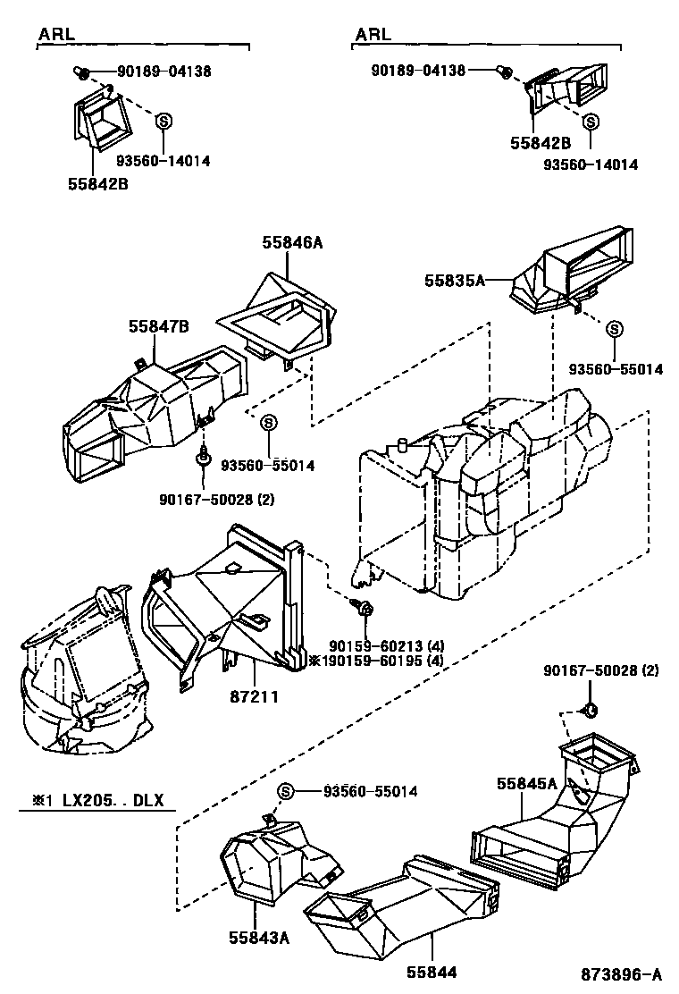 Toyota HILUX 暖风和空调系统 - 控制器和风管 EPC diagram — 873896A