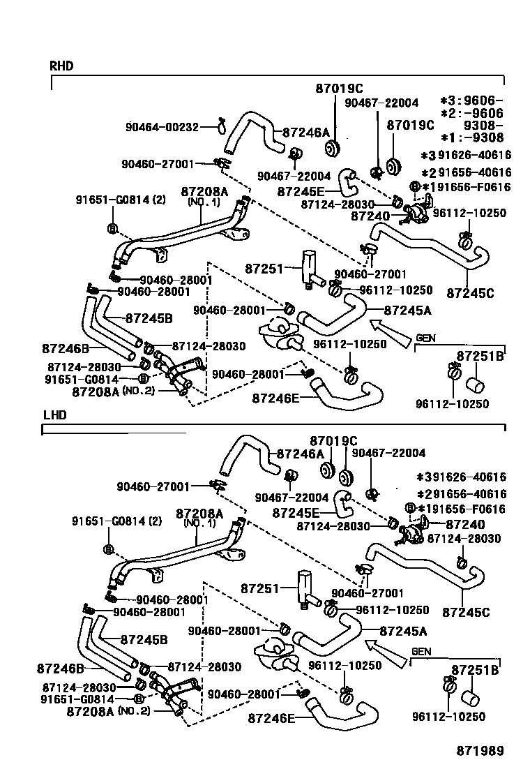 Toyota HILUX 暖风和空调系统 - 水管 EPC diagram — 871989