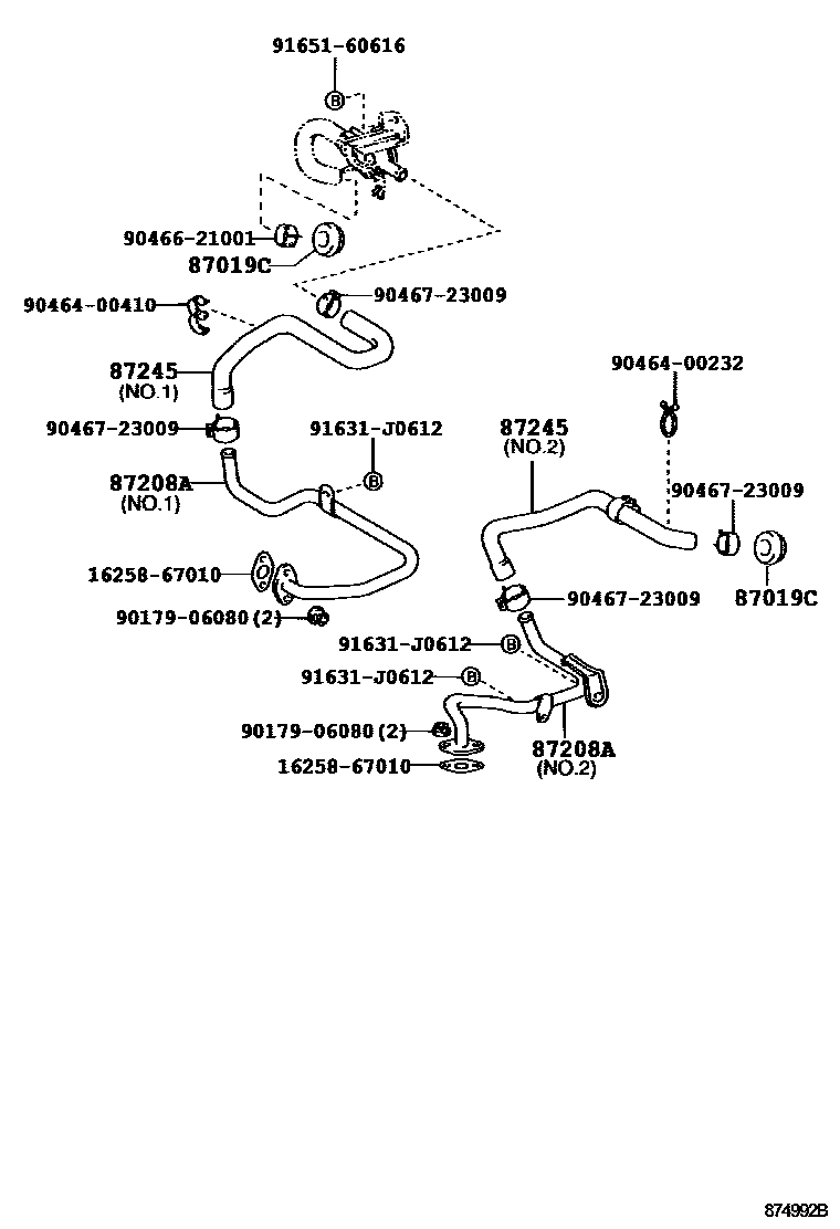 Toyota HILUX 暖风和空调系统 - 水管 EPC diagram — 874992B