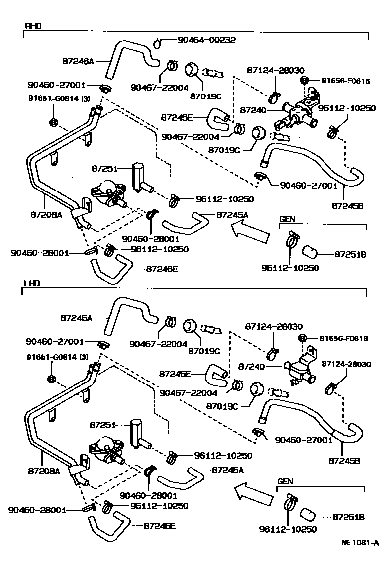 Toyota HILUX 暖风和空调系统 - 水管 EPC diagram — NE1081A