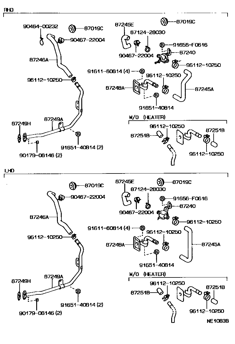 Toyota HILUX 暖风和空调系统 - 水管 EPC diagram — NE1083B