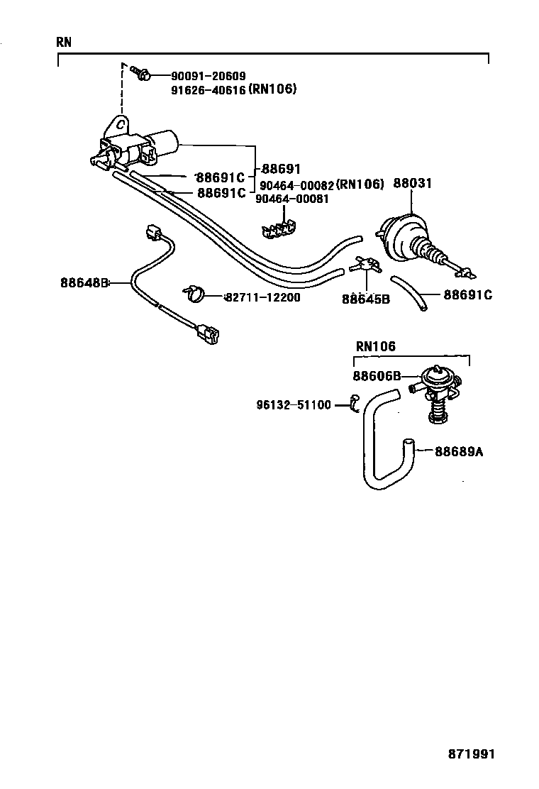 Toyota HILUX 暖风和空调系统 - 真空管 EPC diagram — 871991